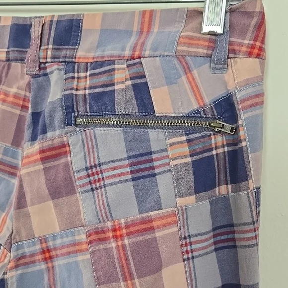 J. Crew Pants Size 2 City Fit Capris Y2K Madras Plaid Patchwork Ankle Zips - Picture 8 of 10